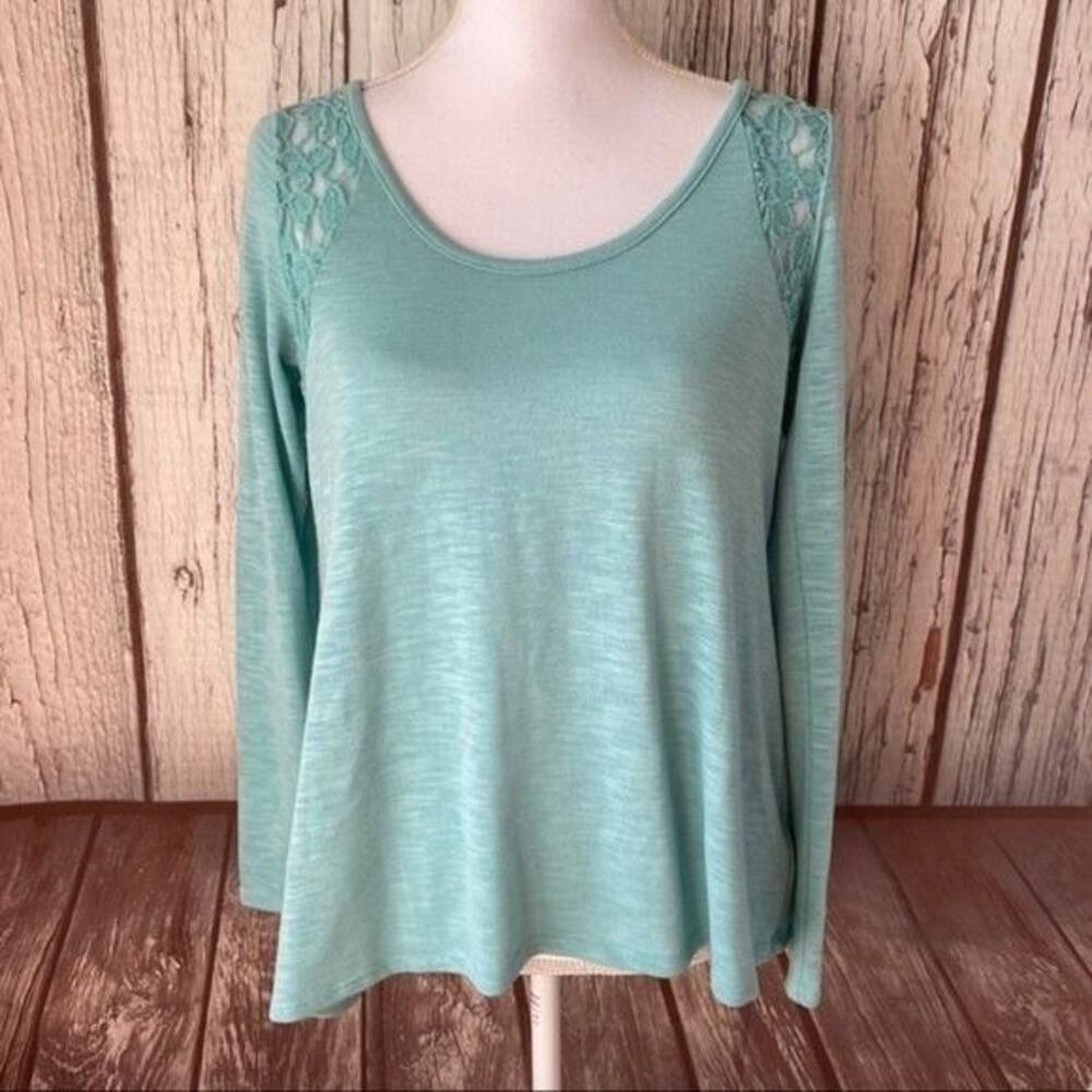 Rewind Top Womens XS Green Knit Boxy Oversized Lace Southwestern Rodeo